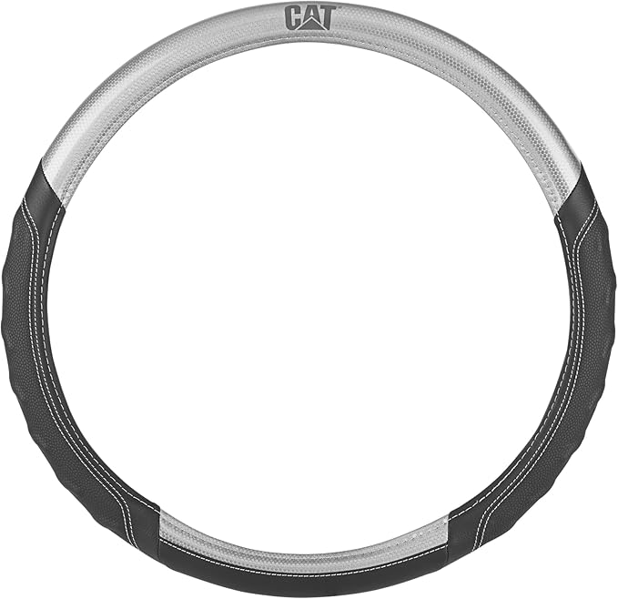Cat® BigGrip Faux Gray/Black Leather Semi Truck Steering Wheel Cover, Fits RV and Big Rig Trucker, Steering Wheel Cover for Trucks 18 Wheeler - X-Large 17.5" - 18" Inches