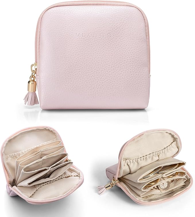 Vlando Small Jewelry Travel Case,Jewelry Pouch Bags with Zipper,Velvet Jewelry Organizer Storage Bag for Bracelet Rings Earri