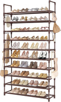 LANTEFUL Tall Shoe Rack 10 Tier Shoe Organizer Large Shoe Shelf with 18 Hooks Storage for 50 Pair Sneaker and Boot, Stackable
