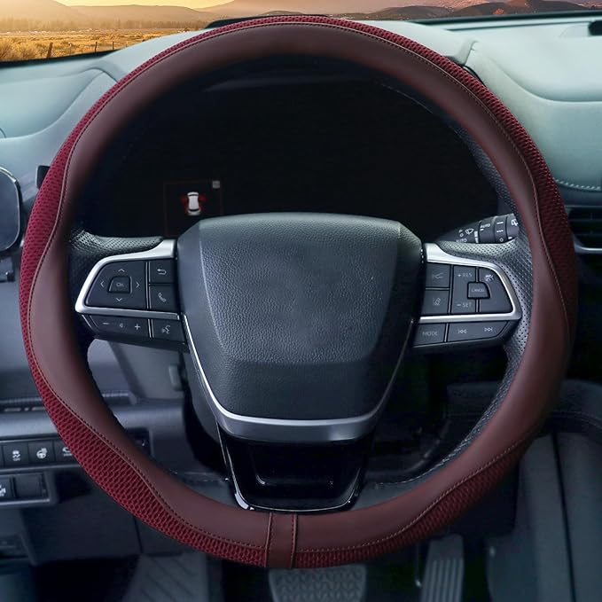 ZHOL Steering Wheel Cover,Premium Microfiber Leather,Non-Slip Breathable and Sweat-Resistant,Universal 15 Inch Steering Wheel