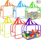 6 Colors Large Toy Storage Bags with Labels, Reusable Clear PVC Board Game Storage, Travel Waterproof Organizer Bags with Zip