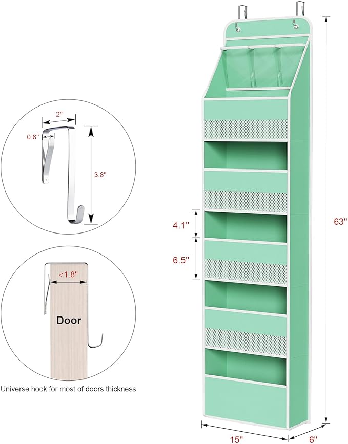 Univivi 6-Shelf Over Door Hanging Organizer Fabric Baby Door Storage with 5 Large Pockets and 3 Small PVC Pockets Wall Mount 