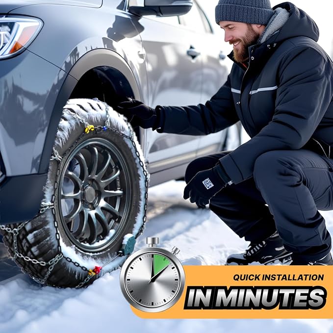 Auto Fixing Snow Chains for Car Tires, Tire Chains for Passenger Cars, Sedan, SUVs, Quick Fit & Easy Installation Snow Tire C