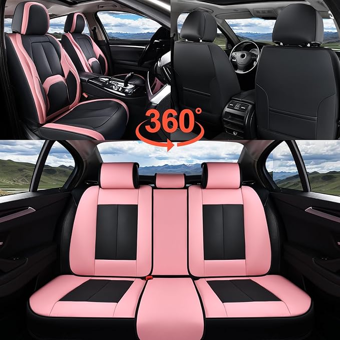 Coverado Car Seat Covers Full Set, Waterproof Nappa Leather Seat Covers for Car, Car Seat Protector with Lumbar Support, Auto