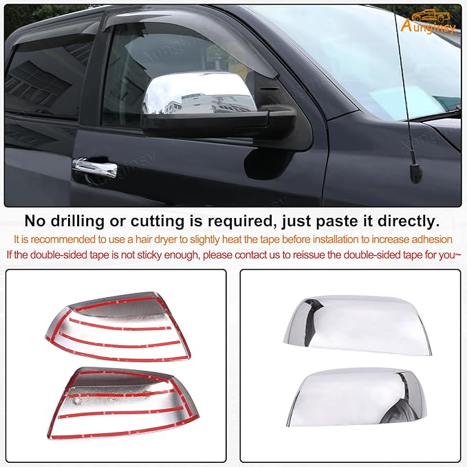 Car Door Rear View Mirror Cover Trim Compatible with Toyota Tundra 2007-2021 Sequoia 2008-2020 Exterior Rearview Mirror Housing Cap Protector Accessories, Only Fit Without Turn Signal Lights Version