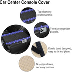 NBTEPEM Bling Car Center Console Cover, Leather Car Arm Rest Cover Cushion with 2 Storage Bags, Universal Automotive Armrest Protector Storage Box, Bling Accessories Interior for Most Vehicles (Blue)