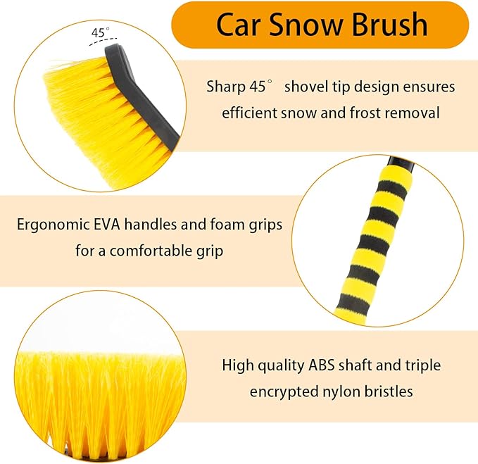 2 PCS 25.5" Car Snow Brush and Detachable Ice Scraper, Snow Shovel for Car Window, with Foam Grip and 45° angle Brush Head, Snow Shovel for Car Window, Winter Accessories for Cars, Trucks, SUVs
