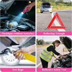 Car Roadside Emergency Kit, Vehicle Truck Safety Emergency Road Side Assistance Kits with Jumper Cables, Pink