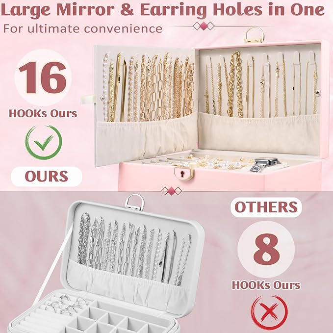 3 Layer Jewelry Boxes Large Jewelry Holder Organizer Case with 2 Jewelry Organizer Drawer PU Necklace Organizer Lockable Upgr