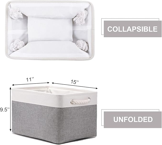 HNZIGE Large Fabric Storage Baskets (3 Pack) - Foldable Gift Baskets with Rope Handles, Decorative Organizers for Home (White