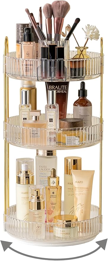 Asayuee 360 Rotating Makeup Organizer,3 Tier Large Capacity Make Up Organizers and Storage,Skincare Perfume Vanity Organizers
