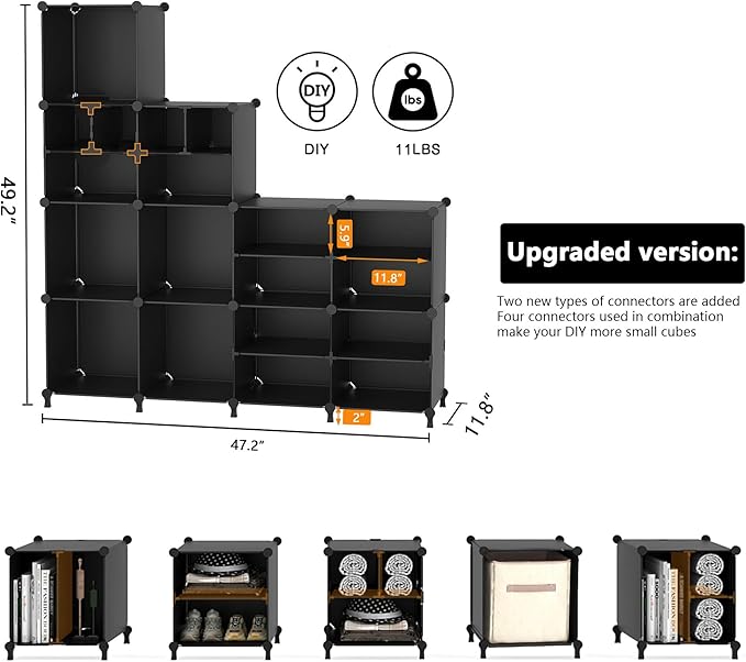 AWTATOS Cube Storage Closet Organizer Storage 12 Cube Shelves, Large and Small Cubes, DIY Portable Closet Clothes Storage She