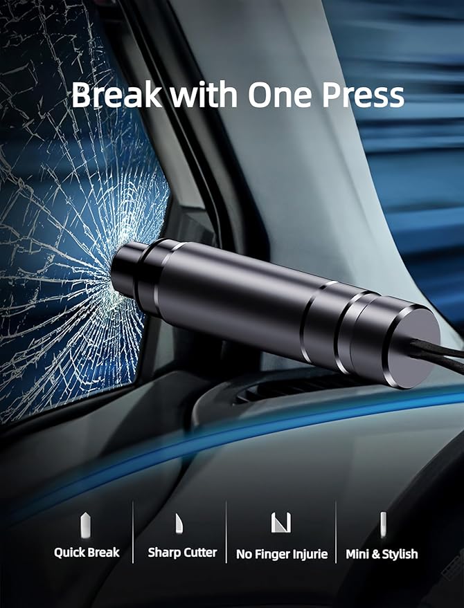 Car Safety Hammer Glass Breaker, Seatbelt Cutter, Under Water Window Breaker, Emergency Escape Tool, Car Accessories, Silver