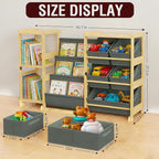 Kids Bookshelf and Toy Storage Organizer with 3-Tier Book Display and Shelves, Kids Toy Organizers and Storage with Bins, Boo