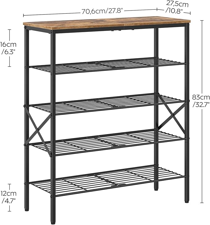 YATINEY 5-Tier Shoe Rack, Shoe Storage for Entryway and Closet, Free Standing Shoe Organizer with Metal Mesh Shelves, 16-20 P