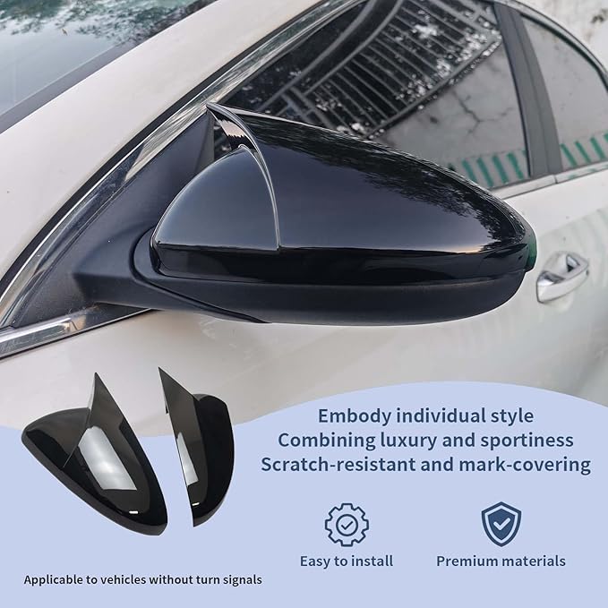 Side Rearview Mirror Cover For Kia Forte 2019-2024 Accessories Aggressive Look Sport Door Side LH & RH Exterior Rearview Mirror Guard Cover Trims Glossy Black（Without Turn Signal)