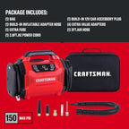 CRAFTSMAN Dual Power Tire Inflator Portable Air Compressor, 12V DC Car Plug & 120V AC Home Use, Up to 150 PSI with Digital Gauge & Auto Shut-Off, LED Light, Air Pump for Cars, Bikes & Inflatables