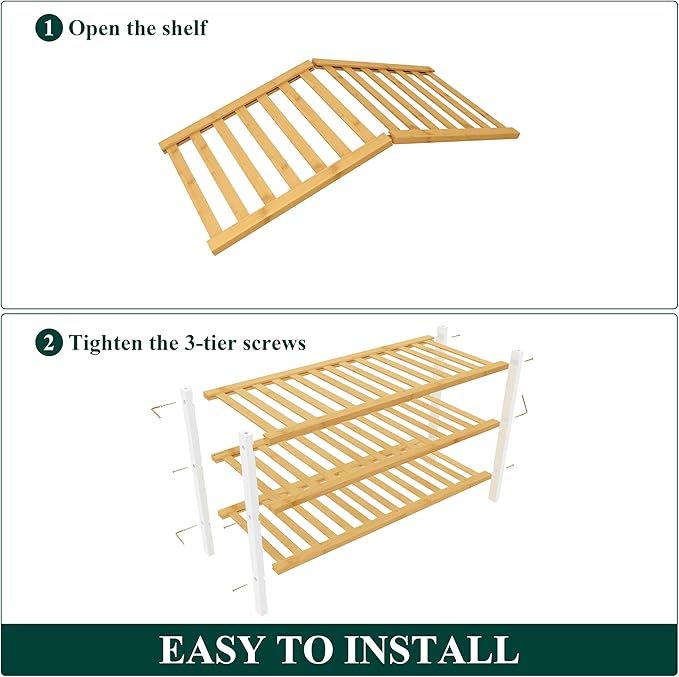 Smiry Bamboo Shoe Rack for Closet, 3 Tier Wooden Stackable Shoe Organizer, Free Standing Shoes Storage Shelf for Entryway, Fr