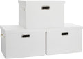 Graciadeco Large 17" 36 Quart Collapsible Stackable Storage Bins with Lids, 3 Packs White Linen Fabric Closet Boxes with Lids