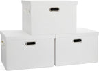 Graciadeco Large 17" 36 Quart Collapsible Stackable Storage Bins with Lids, 3 Packs White Linen Fabric Closet Boxes with Lids