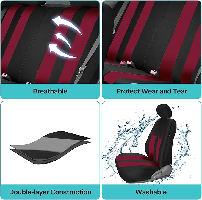 FH Group Car Seat Cover Front Set Striking Striped Car Seat Covers with Front Seat Covers and Rear Split Bench, Universal Fit