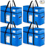 TAILI 2 Tier Extra Large Moving Bags, 4 Pack Blue Heavy Duty Totes for Storage with Visible Window, Wrap Around Handles, Stor