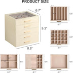 Frebeauty Clear Lid Jewelry Box,5-Layer Jewelry Organizer with Drawer,PU Leather Jewelry Organizers and Storage,Jewelry Boxes