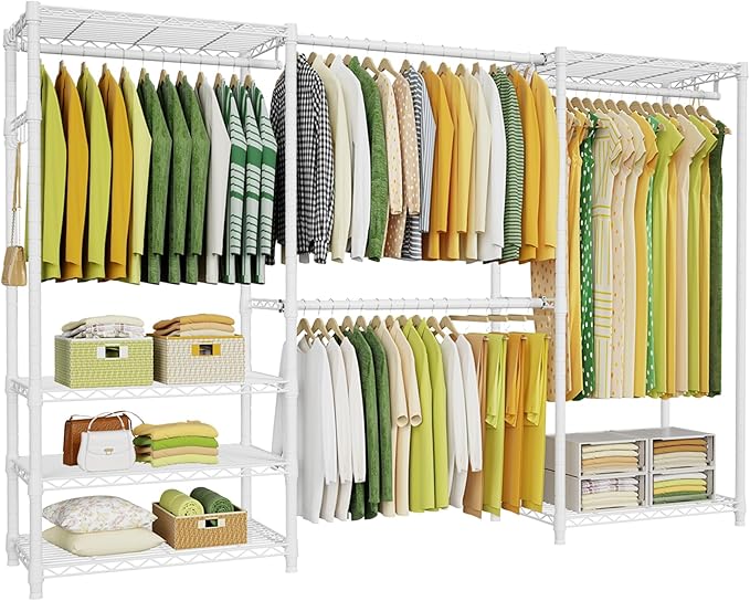 Ulif E1 Heavy Duty Closet Garment Rack, 6 Tiers Adjustable Metal Freestanding Expandable Clothing Storage with 4 Hanger Rods,