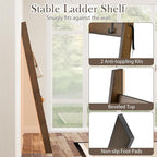Giantex Bamboo Blanket Ladder, 5-Tier Ladder Shelf w/ 4 Removable Hooks, Decorative Wall Leaning Ladder, Blanket Holder w/Ant