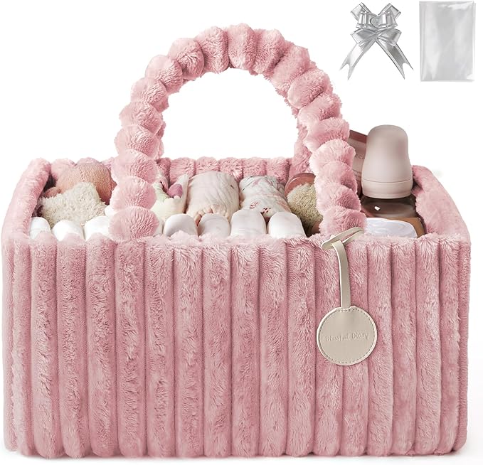 Blissful Diary Flannel Diaper Caddy Organizer, included Gift Packaging, Cozy Nursery Storage Basket, Gift for Baby Shower, Ne