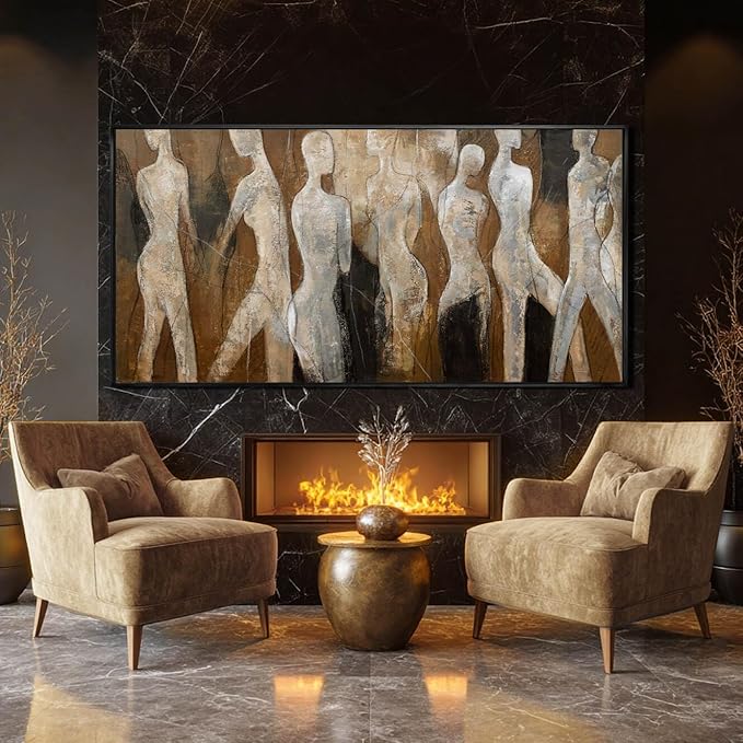 CHUDANHAO Black Line Wall Decor Brown Canvas Wall Art Figure Wall Decorations 29"x58" Large Pictures for Living Room Artwork 