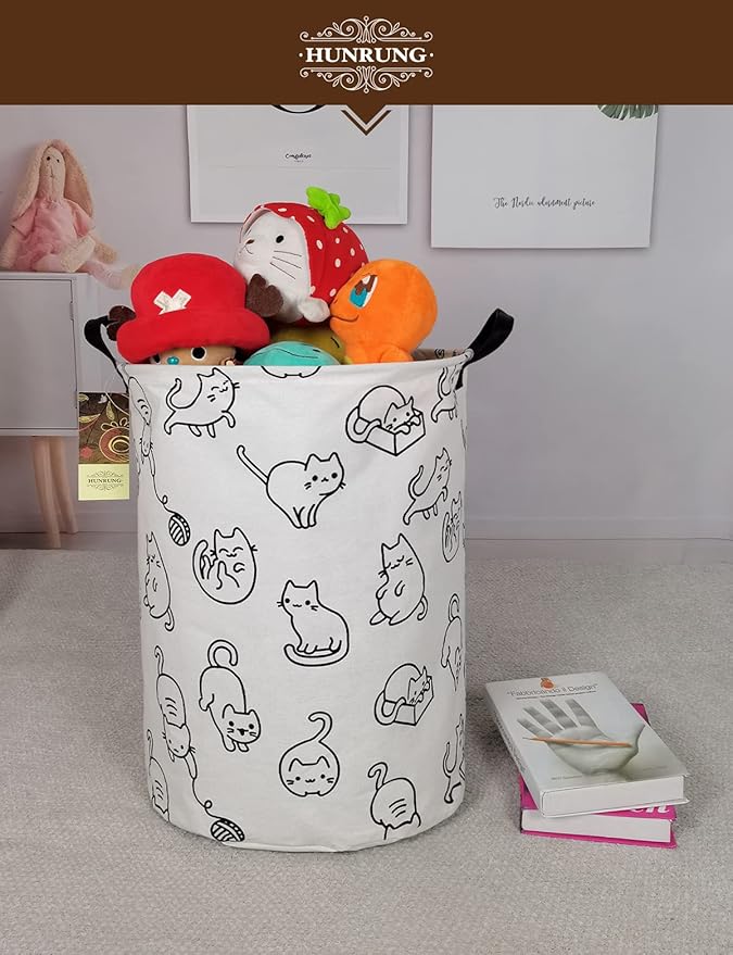 HUNRUNG Laundry Hamper,Large Canvas Fabric Lightweight Storage Basket Toy Organizer Dirty Clothes Collapsible Waterproof for 