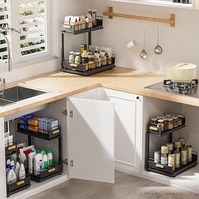 Under Sink Organizer, High Adjustable 2 Tier Under Kitchen Sink Organizer, Multi-Purpose Storage Shelf for Kitchen Bathroom C