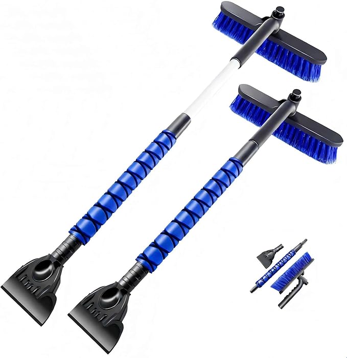39" Extendable Snow Brush with Ice Scraper & Squeegee for Car Windshield,Rotating Auto Snow Brush with Foam Grip,Heavy Duty Car Snow Brush and Ice Scraper Combo for Truck SUV,Blue