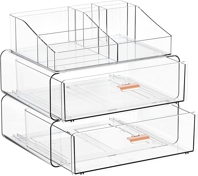 Yieach Clear Acrylic Makeup Organizers Countertop for Dresser,Desk,Bathroom Vanity,3 Tier Stackable Make up Holders and Makeu