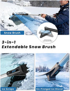 helloleiboo 43.7" Extendable Ice Scrapers for Car Windshield for 12 Adjustable Length Settings with Foam Grip and 360° Pivoting Brush Head Detachable Snow Brush for Truck SUV(Blue)