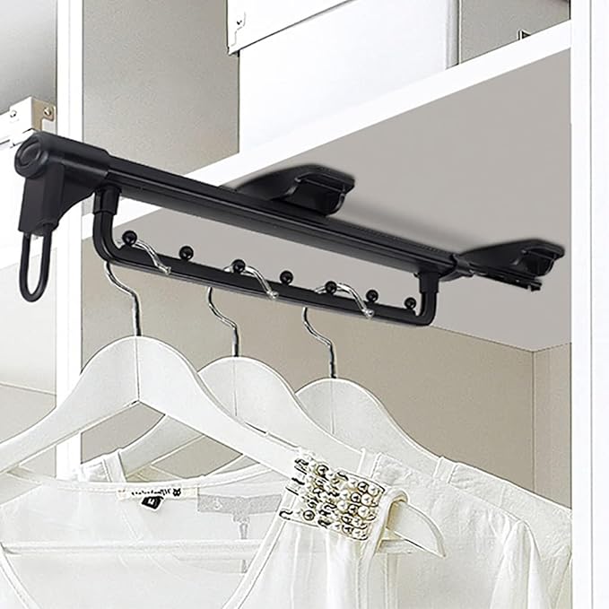 Pull Out Clothes Rail Extendable Pull Out Closet Rod - Wardrobe Pull-Out Trousers Rack, Adjustable 25-46 Cm Clothes Rail Ward