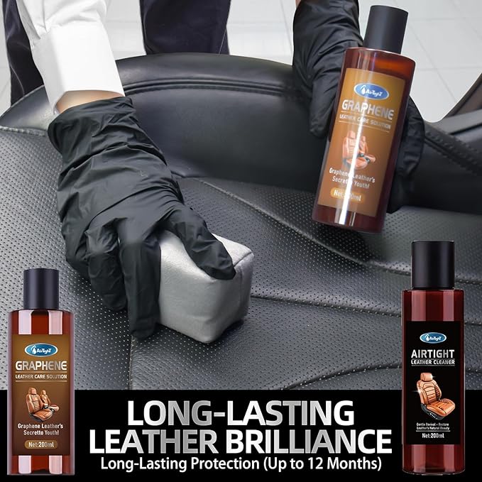 AirTighT Graphene Leather Cleaner & Conditioner Kit - Deep Clean, Restore & UV Protection for Car Seats, Furniture, Couches, 