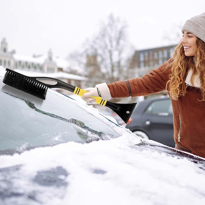 Baderke Snow Brush and Ice Scrapers for Car Windshield Detachable Window Snow Scrapers and Brush with Ergonomic Foam Grip Ice Removal Tool for Cars, Trucks, Suvs(Yellow)