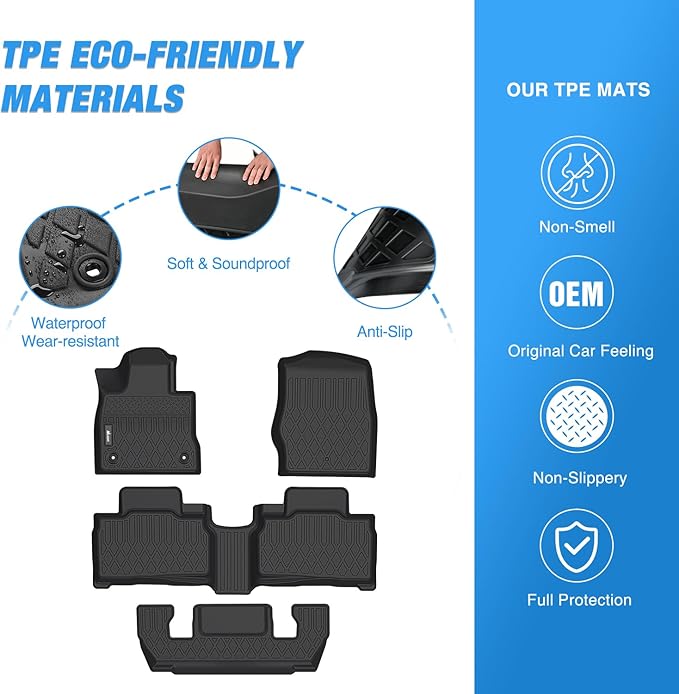 Nilight TPE Floor Mats for Ford Explorer 6 Seats 2020 2021 2022 2023 2024 2025 2026,All Weather Custom Fit Heavy Duty Floor Liners