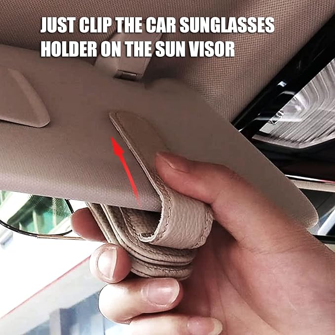 2 Pack Leather Car Visor Sunglass Holder, Magnetic Leather Glasses Eyeglass Hanger Clip for Car, Sunglass Clip Glasses Holder for Car Visor（Beige）