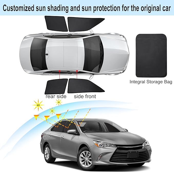 Front Side Half Window Shade Foldable Custom Fit for Toyota Camry 2012-2017 Car Window Shades for Side Window Sun Shade UV Protection Heat Insulation for Camping Sleeping 4PCS