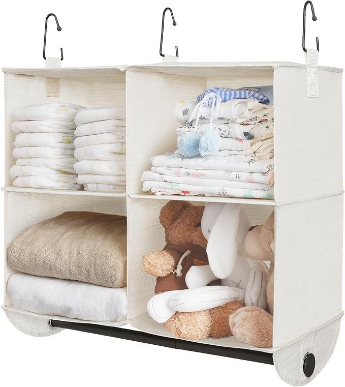 StorageWorks Hanging Closet Organizer with Metal Rod, 4-Section Closet Organizers and Storage, Collapsible Hanging Shelves fo