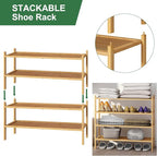 kiplant Bamboo Shoe Rack, 2-Tier Shoe Rack for Entryway, Free Standing Shoe Racks for Indoor & Outdoor, Stackable Shoe Organi