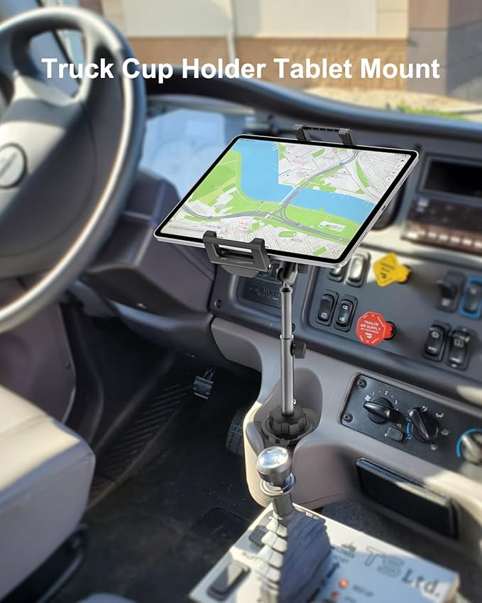 Cup Holder Car Large Tablet Mount, [Up to 15.6"] Metal Adjustable Arm CupHolder Tablet Clip, Heavy Duty Truck Cup Holder for iPad Pro 13 12.9 Air Mini, Galaxy tab, iPhone, 6.1-15.6" Devices