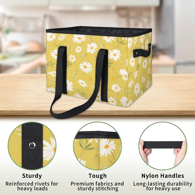Reusable Grocery Bags Heavy Duty Shopping Bags Foldable Large Tote Bags with Long Handles & Hard Bottom