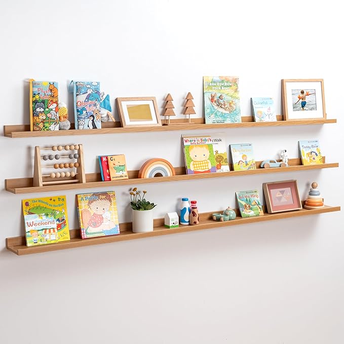 Axeman 72 Inch Floating Shelves | Oak Picture Ledge Shelf Set of 3 | Rustic Wood Wall Shelves with Lip | 72" Oak Picture Shel
