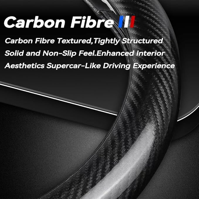Customized Steering Wheel Cover Compatible with Mazda, Premium Nappa Leather&Bright Carbon Fiber Texture Steering Wheel Cover, with Coasters and 3-in-1 USB Fast Charging Cable (Red)