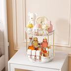 Delamu Rotating Makeup Organizer for Vanity, 2 Tier Skincare Organizer for Bathroom Counter, Spinning Perfume Organizer Cosme
