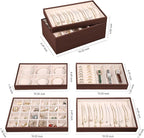 LANDICI Stackable Jewelry Organizer Trays 4 Set,PU Leather Jewelry Organizer Drawer,Jewelry Storage Display Tray for Earring 